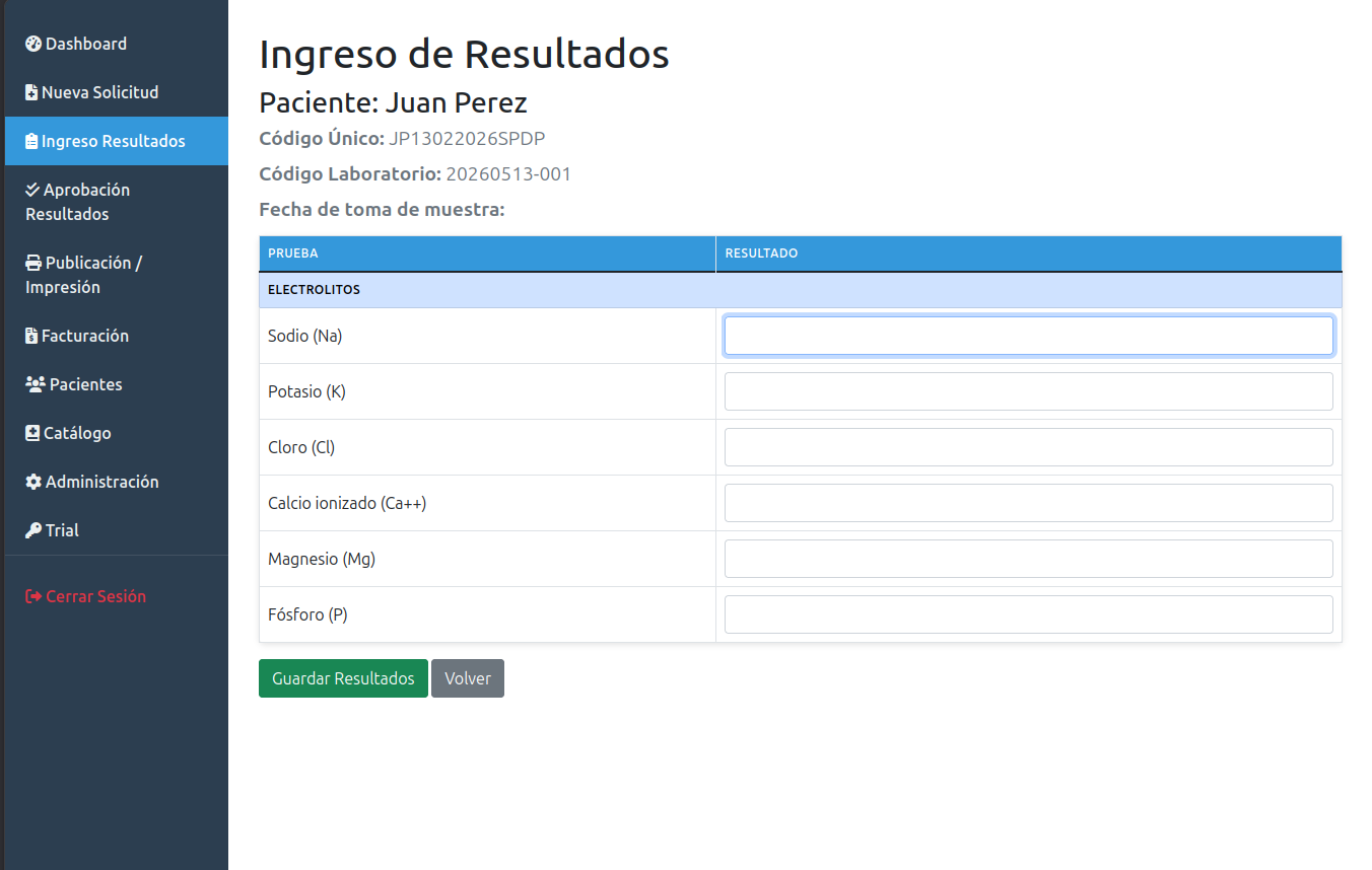 Ingreso de resultados