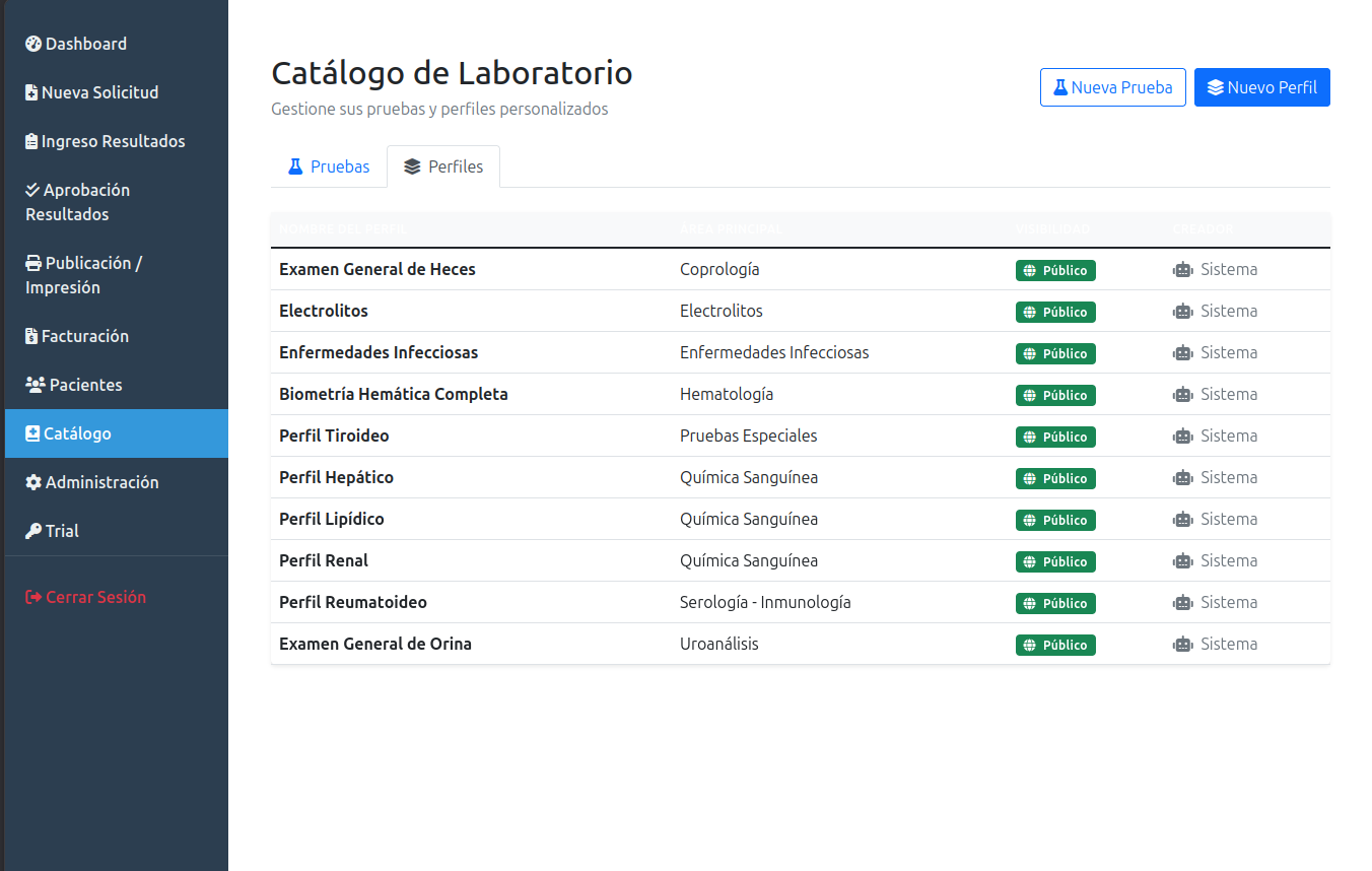 Catálogo de pruebas